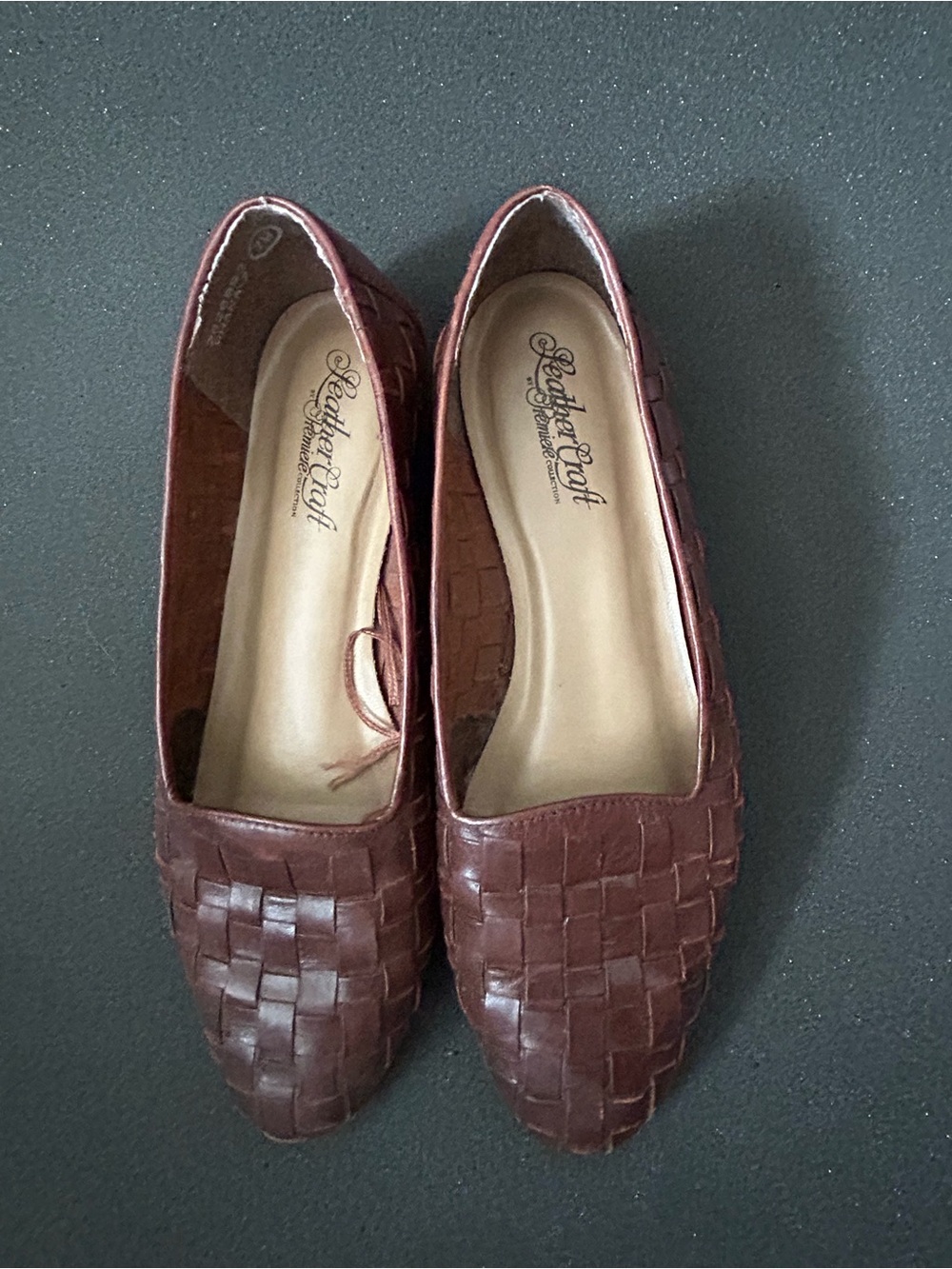 LeatherCraft Woven Slip-On Flats in Brown